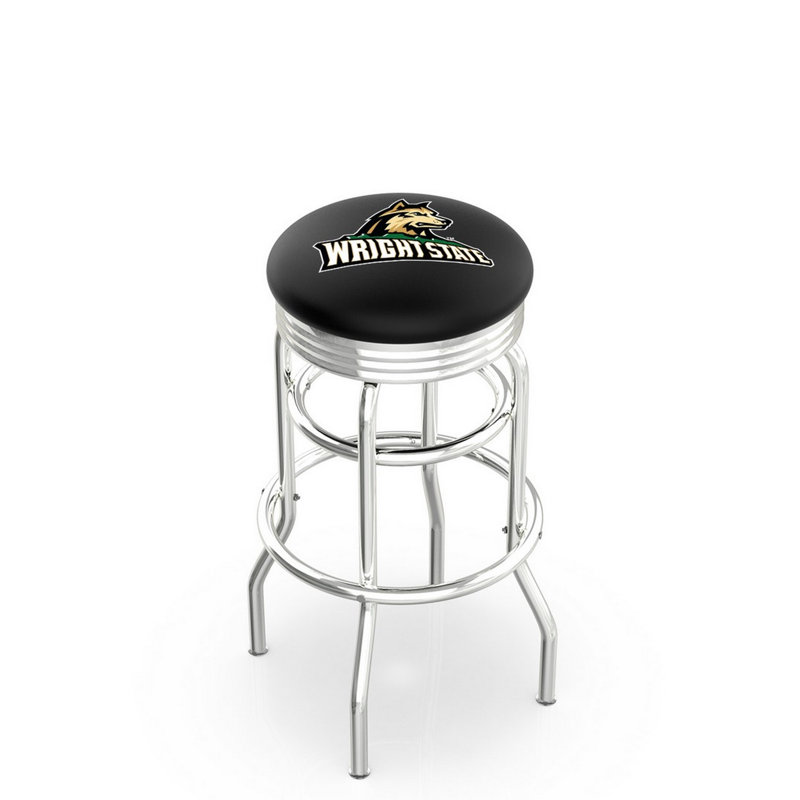 Tabouret de bar Logo Series, Tabouret de bar d'une hauteur de siège de 30 po, Double anneau chromé, Université Wright State