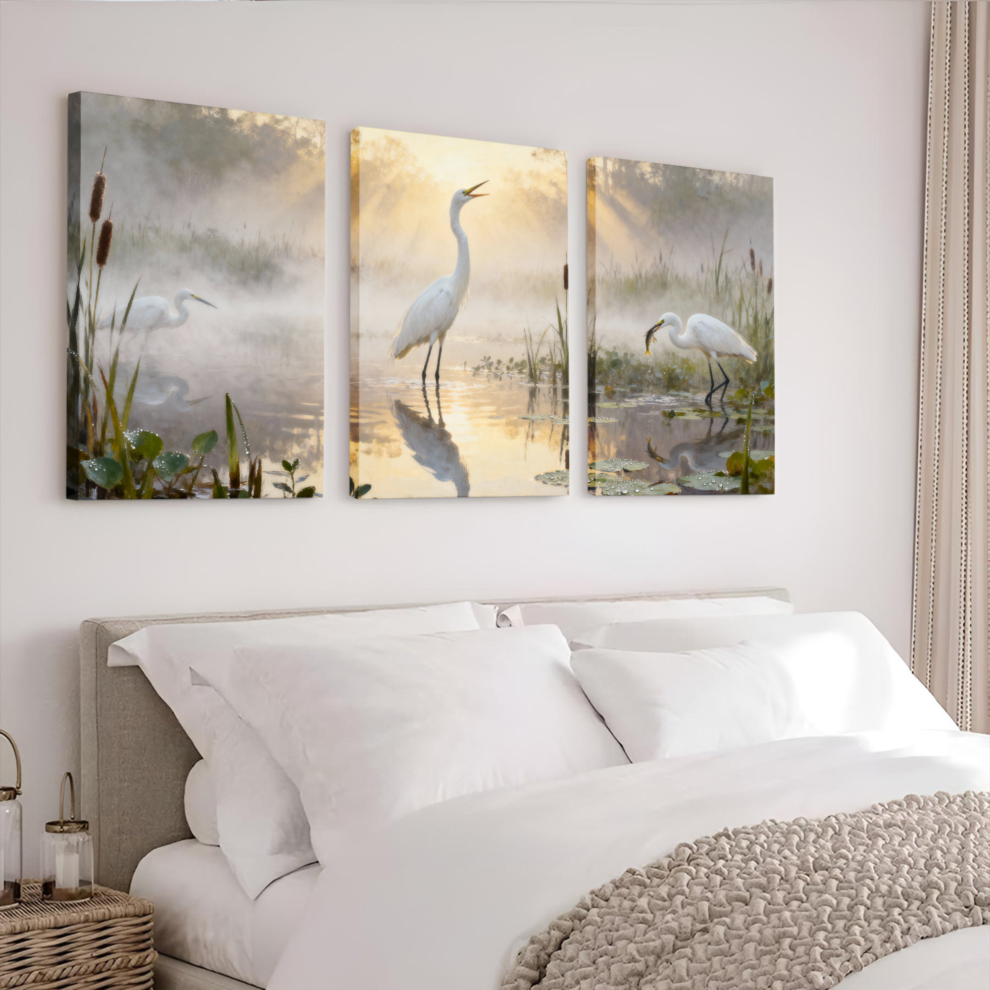 Winston Porter White Heron in Misty Wetland Landscape Canvas Wrapped ...