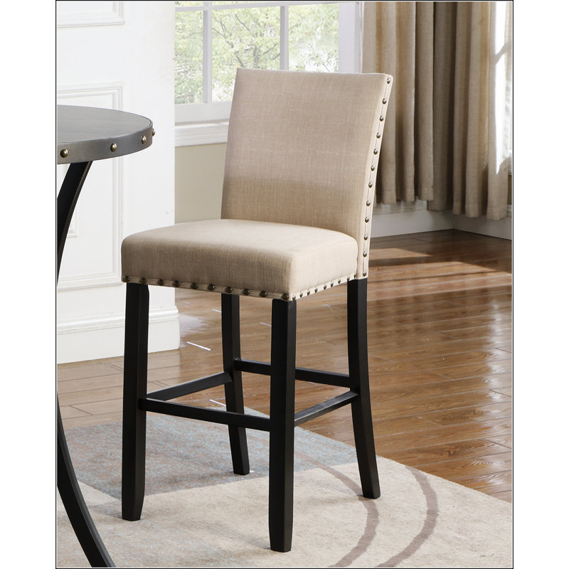 Fabric Bar Stools with Nailhead Trim, Set of 2, Tan