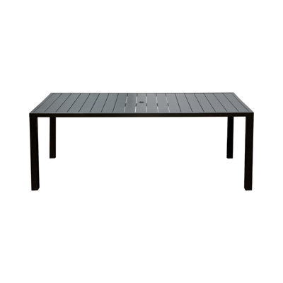 Outdoor Dining Table For 8 Person,Square Slatted Metal Patio Table For Deck Garden Lawn Backyard Use With Umbrella Hole, Brown