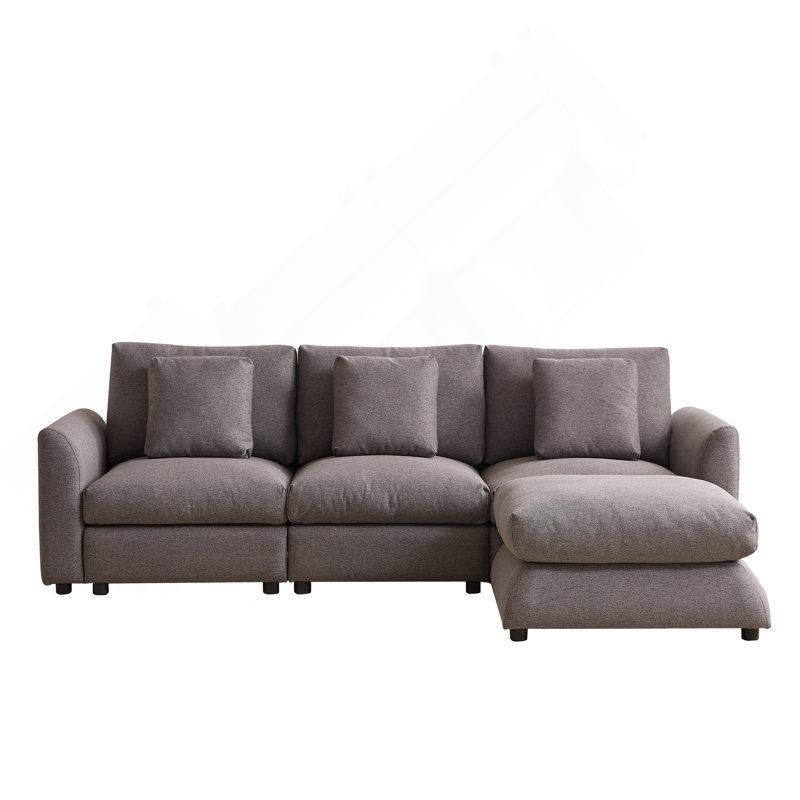 4-Piece 102'' L-Shape Sectional, Gray Fabric