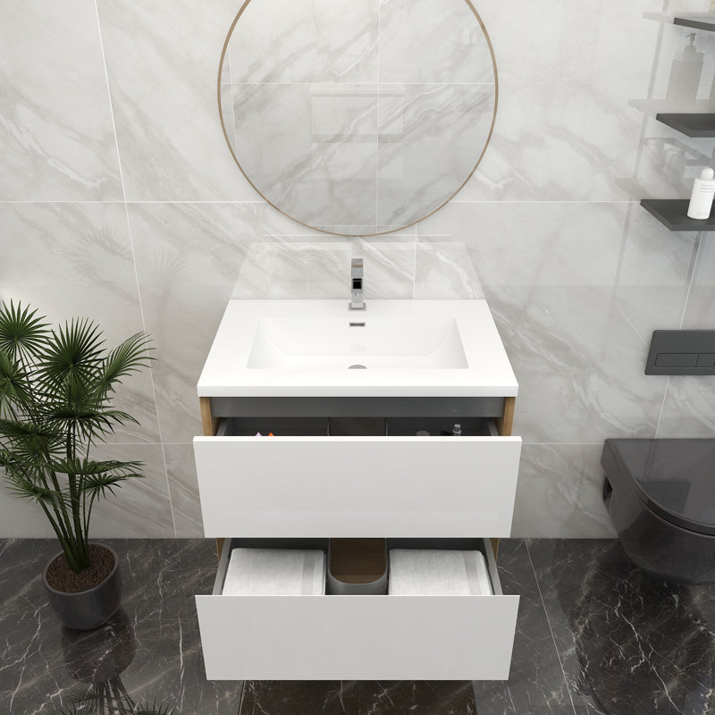Ensemble de meuble-lavabo mural simple 30 po, Blanc brillant