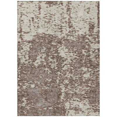 8' X 10' Brown And Ivory Abstract Washable Indoor Outdoor Area Rug