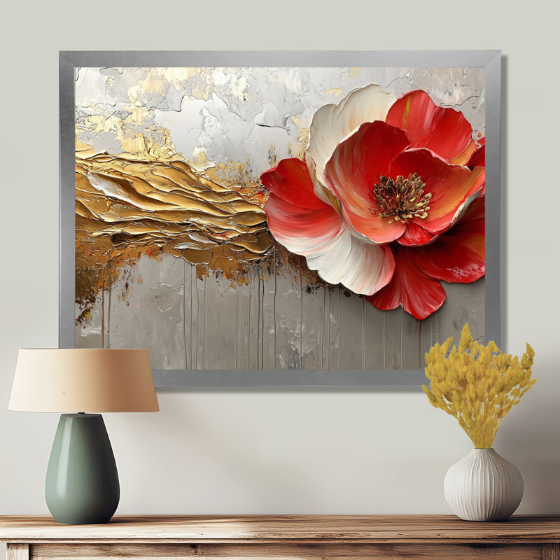Muthiah - Floral Wall Art, Argent argent, Cadre simple, H 12 po x l 20 po