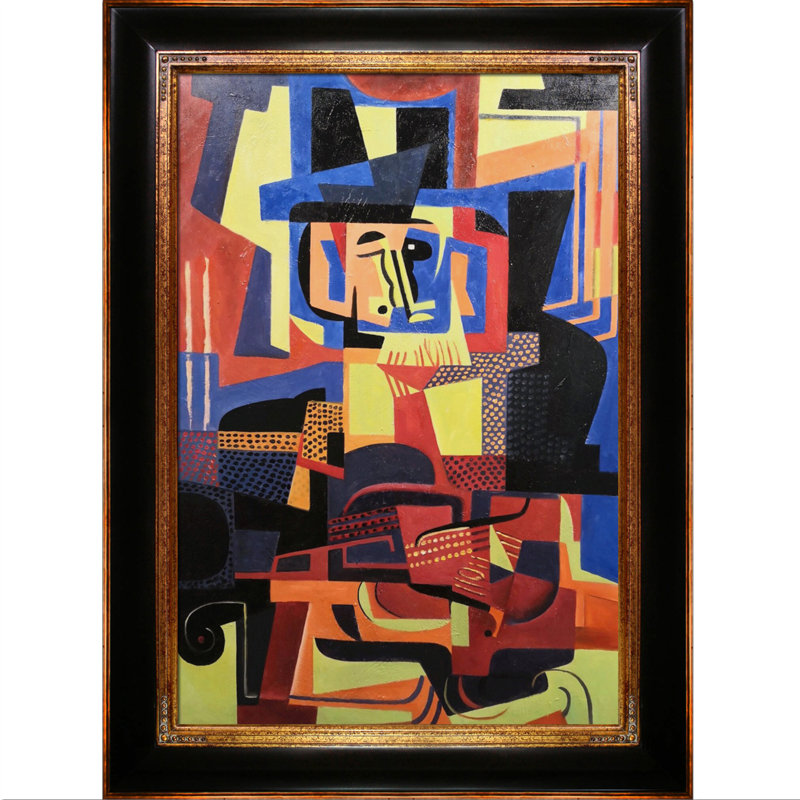 «Man with Violin» par Juan Gris, reproduction d'art sur toile encadrée, H 45 po x l 33 po x P 2 po, Cadre opulent noir