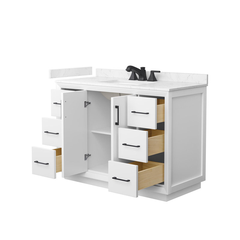 Strada 48" Freestanding Single Bathroom Vanity with Cultured Marble Top, White, Matte Black