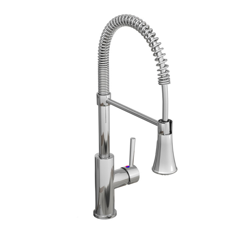 Euro Collection High-Arc Single Handle Kitchen/Bar Faucet with 2-Function Pull-Down Spring Spout Sprayer - Chrome Polished