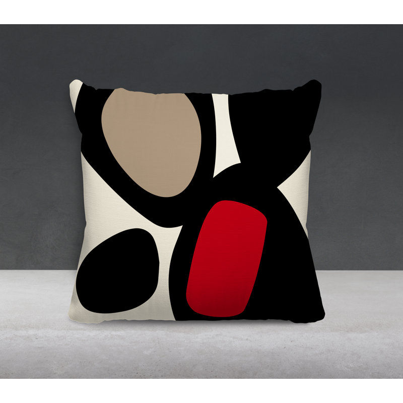 Lara Abstract Outdoor Reversible Throw Pillow, 19" x 19", Red/Off White