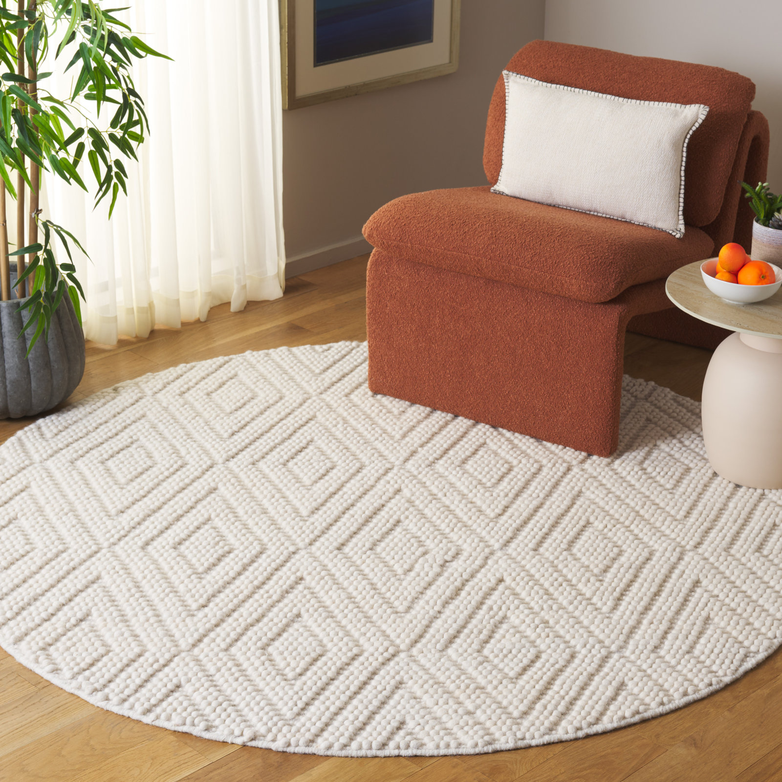 Elle Handmade Ivory Rug, Round 2'