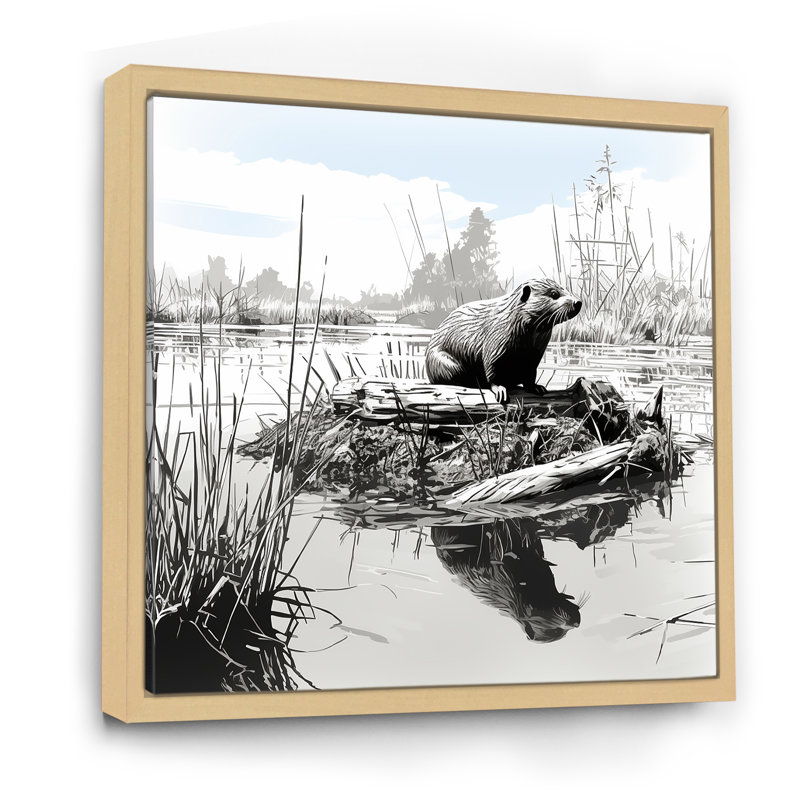 Gray Lake Bliss - animaux, art mural, Cadre flottant brun, H 16 po x l 16 po x P 1 po