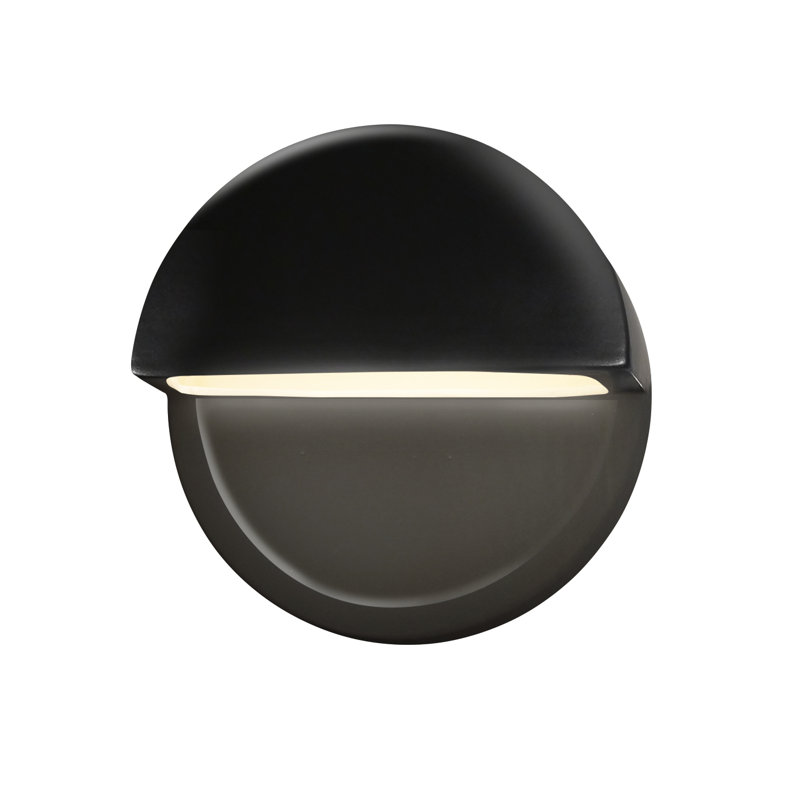 Caeli Ceramic Indoor/Outdoor LED Wall Sconce, Gloss Black with Matte White Internal