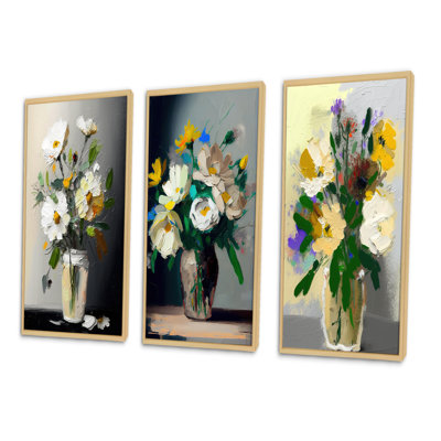 " Still Life With Blossoming White Flowers " 3 - Pieces