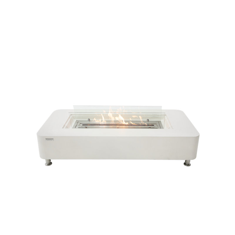 Cream White Concrete Ethanol Fire Pit Table with Windscreen