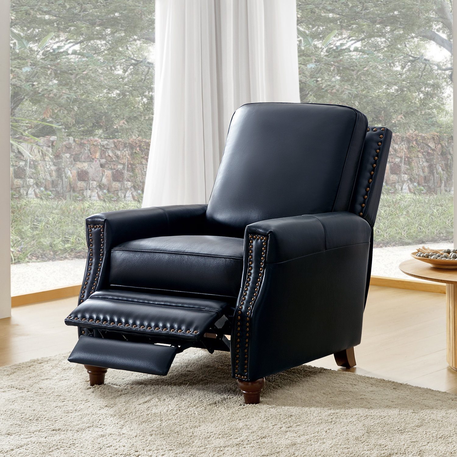 Andrena 33" Genuine Leather Manual Recliner, Genuine Leather Navy