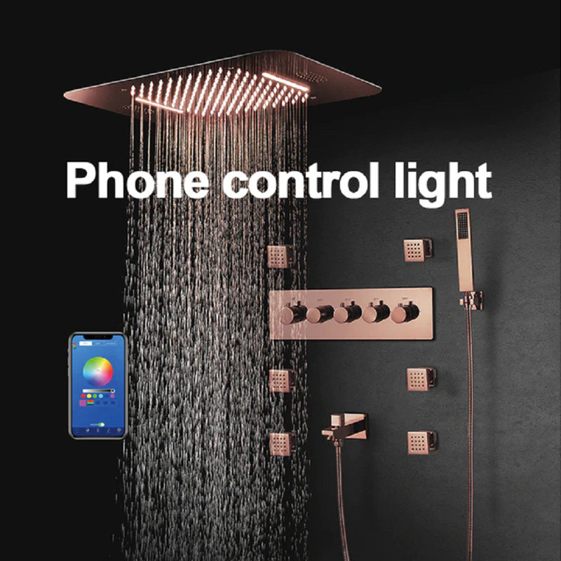 Modena Phone Controlled Thermostatic Shower System with LED Display, Rose Gold
