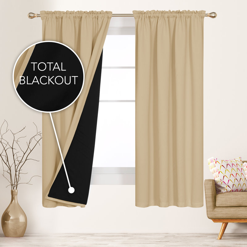 Deconovo 100 Percent Blackout with Liner Rod Pocket Curtain Panel Pair, 52" W x 45" L, Burlywood