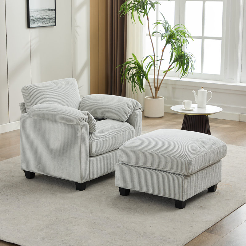 Fauteuil d'appoint 34,6 po avec repose-pieds, Velours côtelé gris