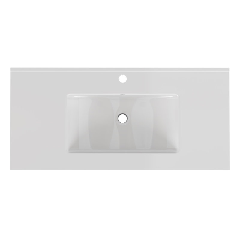36-inch White Ceramic Bathroom Sink - Fits 36-inch Vanity, Pre-drilled Faucet Hole, Sleek Minimalist Aesthetic, Durable & Easy To Clean