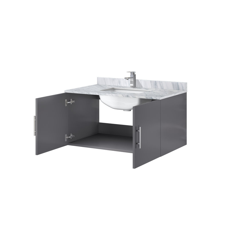 Geneva 36 in W x 22 in D Single Bath Vanity and Chrome Faucet Set, Dark Gray, White Carrara Marble
