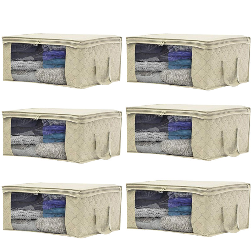 6Pcs Non-Woven Clothes Storage Bag Folding Quilt Dust-Proof Cabinet Finishing Box, Beige