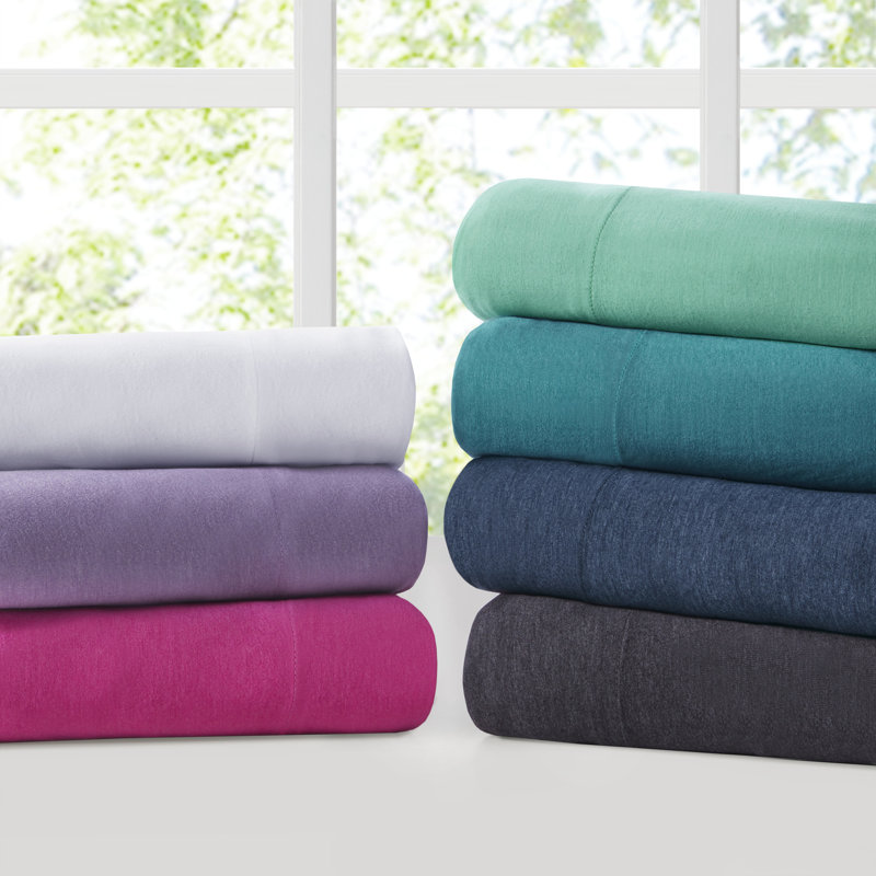 Cotton Blend Jersey Knit All Season Sheet Set, White, Twin Sheet Set with 1 Pillowcase