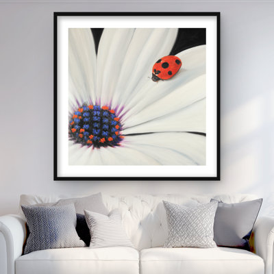 White Daisy and Ladybug - Framed Matted Print for Home Decor