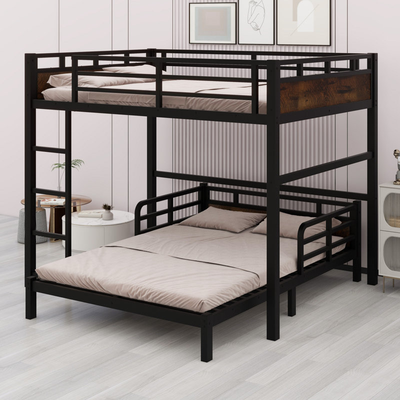Metal Separable Bunk Beds With Raised Security Fence, Black/Vintage