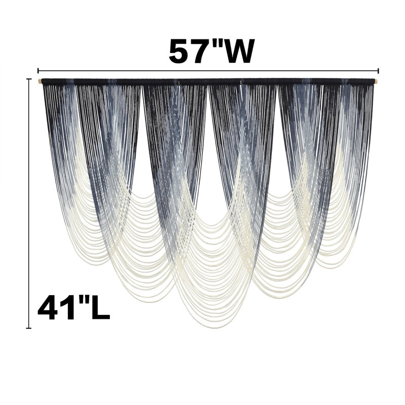 Tapisserie murale en macramé, fibres brunes teintes par immersion, style bohème, 145 cm de large x 104 cm de long, Navy Blue