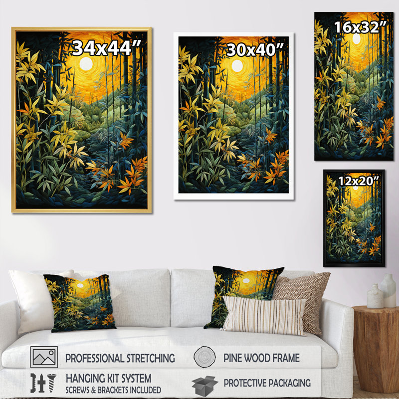 Art asiatique sur fond de bambou Ladislau, impression sur toile III, Cadre photo blanc, H 40 po x l 30 po x P 1,5 po