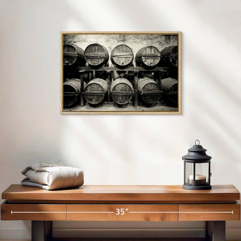 Tonneaux de vin, 19 po x 13 po, Cadre flottant en bois naturel