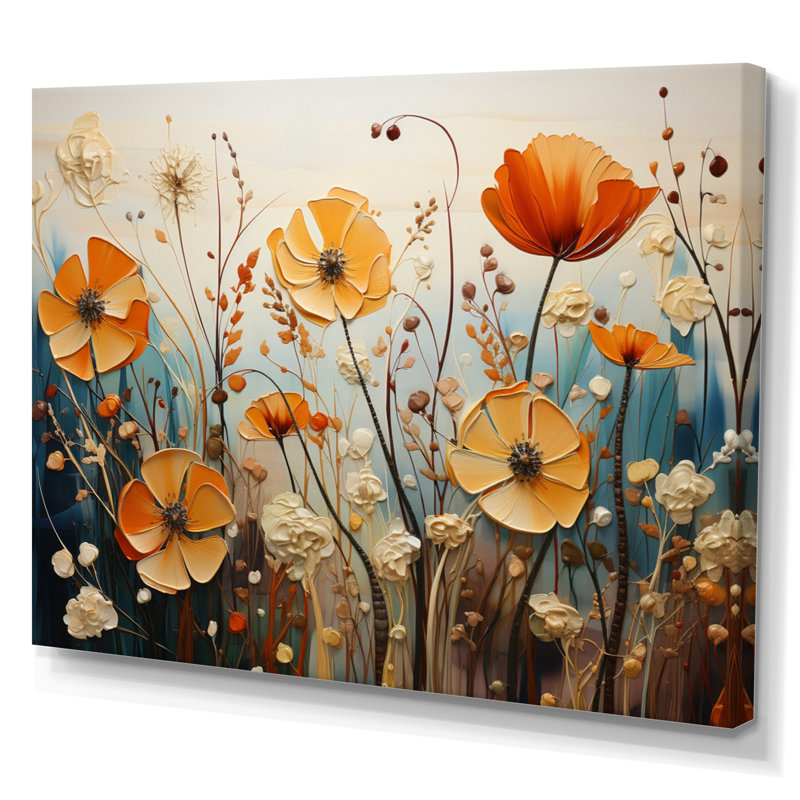 Fleurs oranges saisonnières collage saisonnier II - Fleurs saisonnières murales, Toile tendue, H 30 po x l 40 po, Sans cadre