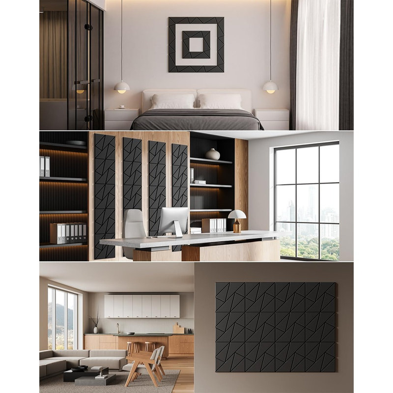 Panneaux muraux géométriques en mousse acoustique, panneaux autoadhésifs absorbant le son, décoration murale découpable pour la réduction du bruit, noir