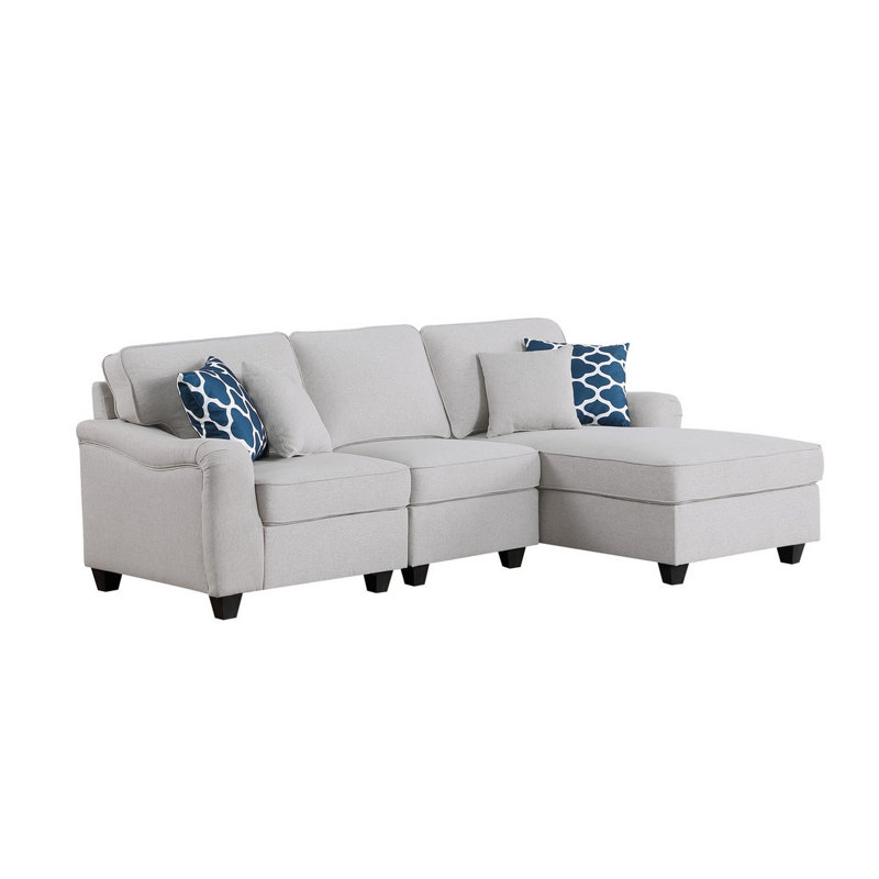 980-SCO-MICROFIBER Upholstered L-Shaped Sectional, Right Hand Facing, Cream Microfiber