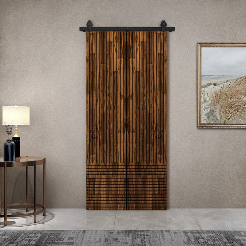 Porte de grange pliante en bois de pin teinté Japanese Series avec quincaillerie coulissante, Noyer, 20 po x 84 po