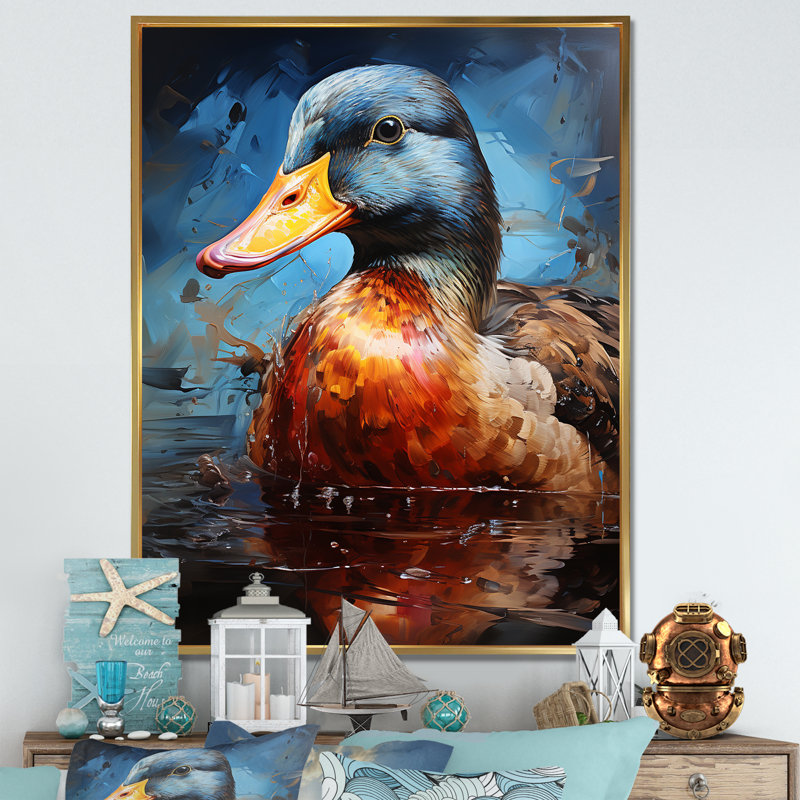 Canard tacheté à l'étang III, Cadre flottant doré, H 40 po x l 30 po