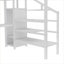 Lit mezzanine haute avec rangement intégré pour chambre à coucher, grand lit en métal blanc classique avec bureau en L et garde-robe intégré