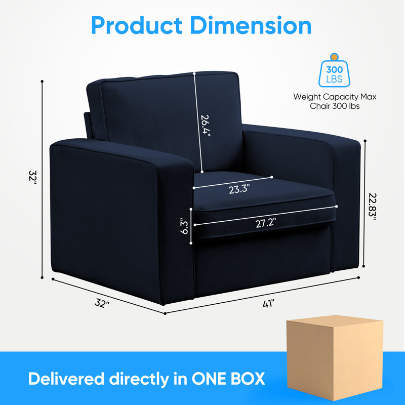 41" Single 360 Degree Swivel Chair, Blue Linen/Fabric