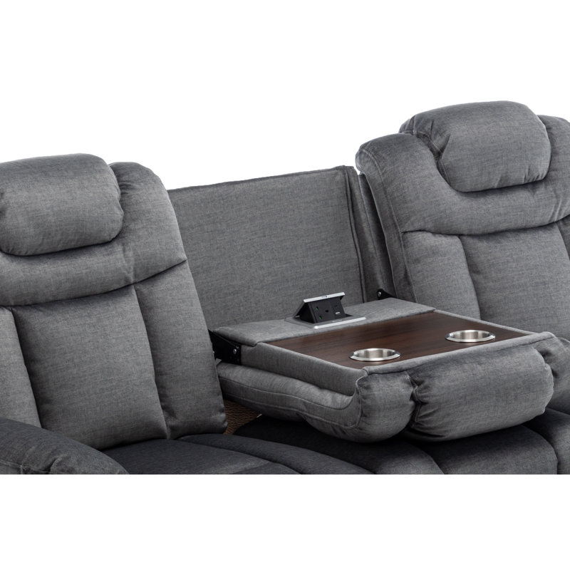 Chenille Fabric Manual Recliner Sofa With a Console, 103cm H x 218cm W x 100cm D, 3