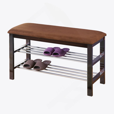 Wood Shoe Bench With Chocolate Microfiber Seat