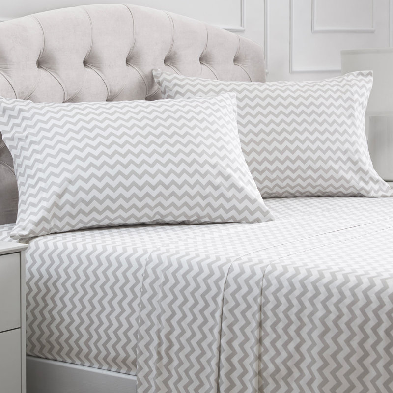 Draps 1800 Mellanni, Ensemble de draps pour lit très grand californien, Chevron gris