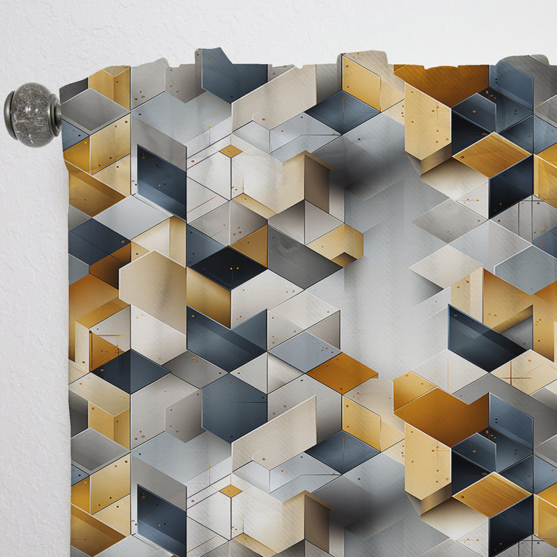 Grey Hexagons Dreams III - Abstract Curtain - Velvet Room Darkening - 1 Panel, 52" W x 90" L