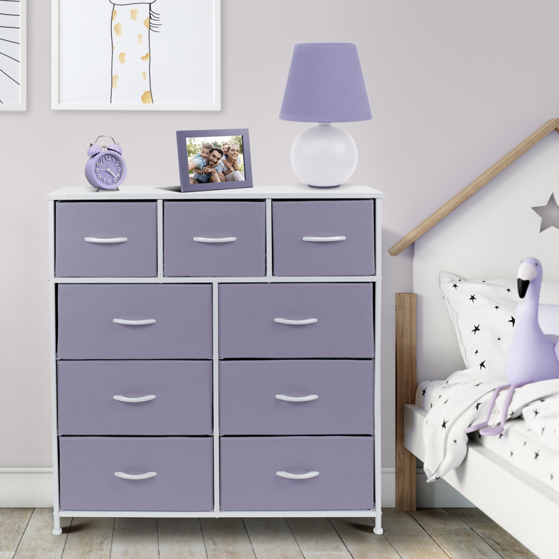 Sorbus 9 Drawers Dresser with Steel Frame and Wood Top, Purple/White