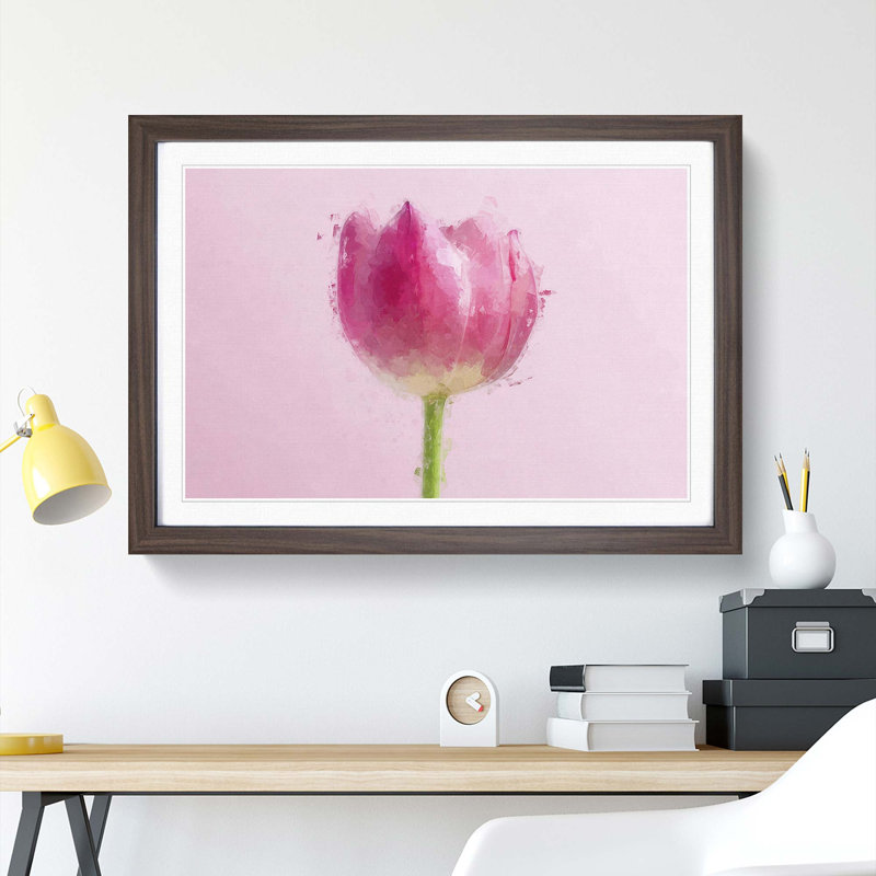 Perfectly Pink Tulip Flower in Abstract - Picture Frame Graphic Art Print, 48cm H x 65cm W x 2cm D, Walnut Framed