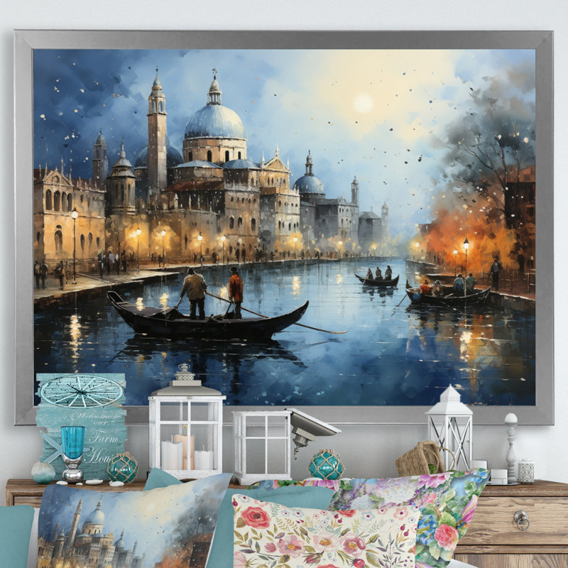 Gris sarcelle canal urbain Venise - imprimé, Cadre photo argenté, H 12 po x l 20 po x P 1 po
