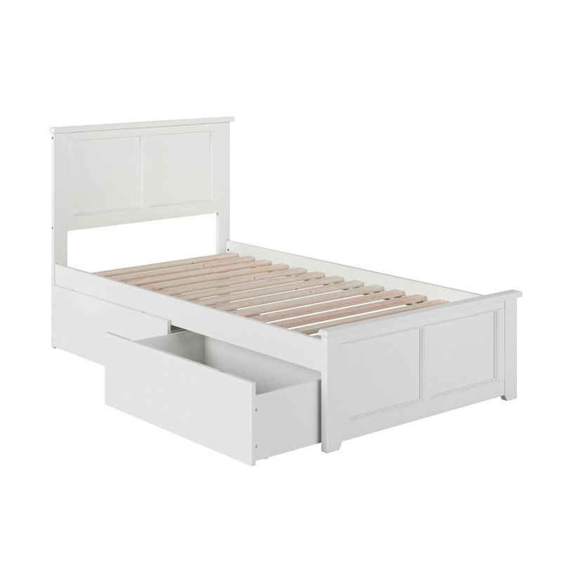 Amear Solid Wood Storage Platform Bed with Under Bed Drawers, White, Twin