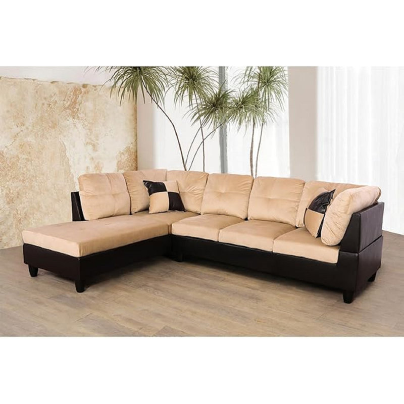 Lemley Upholstered L-Shaped Sectional, Left Hand Facing, Blue/Black Microfiber/Microsuede/Faux Leather