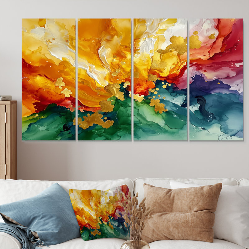 Nyeem - impression abstraite d'art mural - ensemble d'art mural moderne, 4, H 28 po x l 48 po