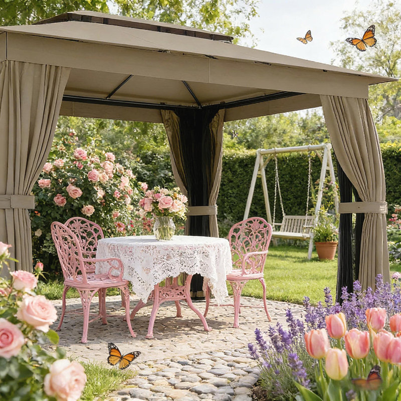 Abri à double toit, abri de jardin avec protection UPF30 + et ventilation pour utilisation sur le patio, Kaki