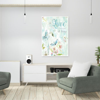Love Conquers Delicate Dreamy Elegant Butterfly Flower Wall Art