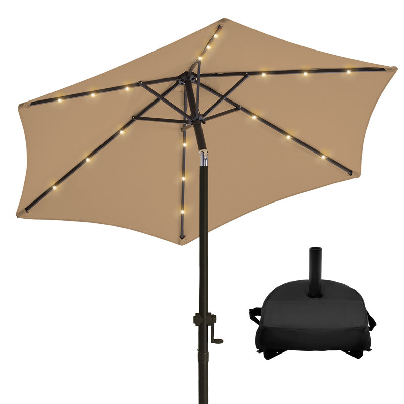 Parasol solaire à DEL avec base et bouton-poussoir, Tanné, H 100 po x l 120 po x P 120 po